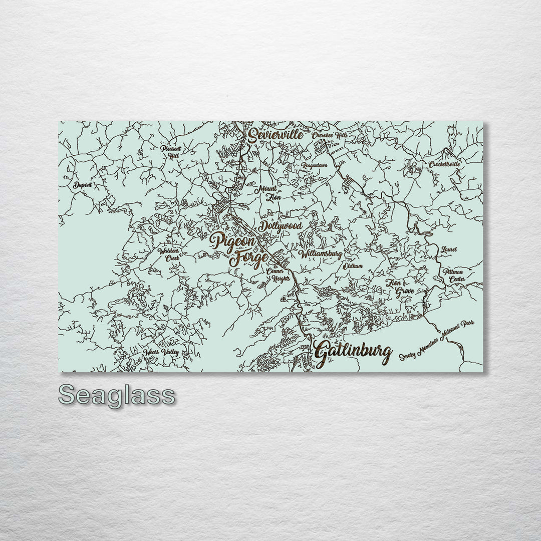 Gatlinburg, Tennessee Whimsical Map - Fire & Pine