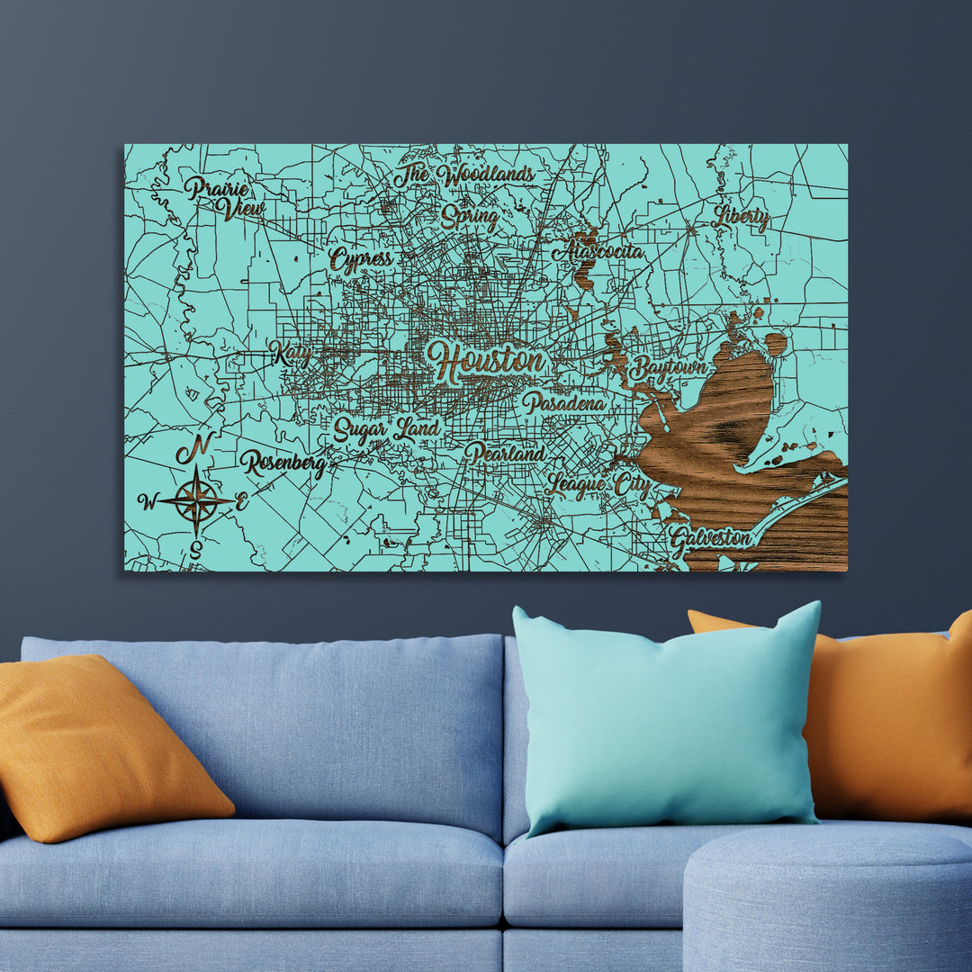 Houston, Texas Whimsical Map - Fire & Pine