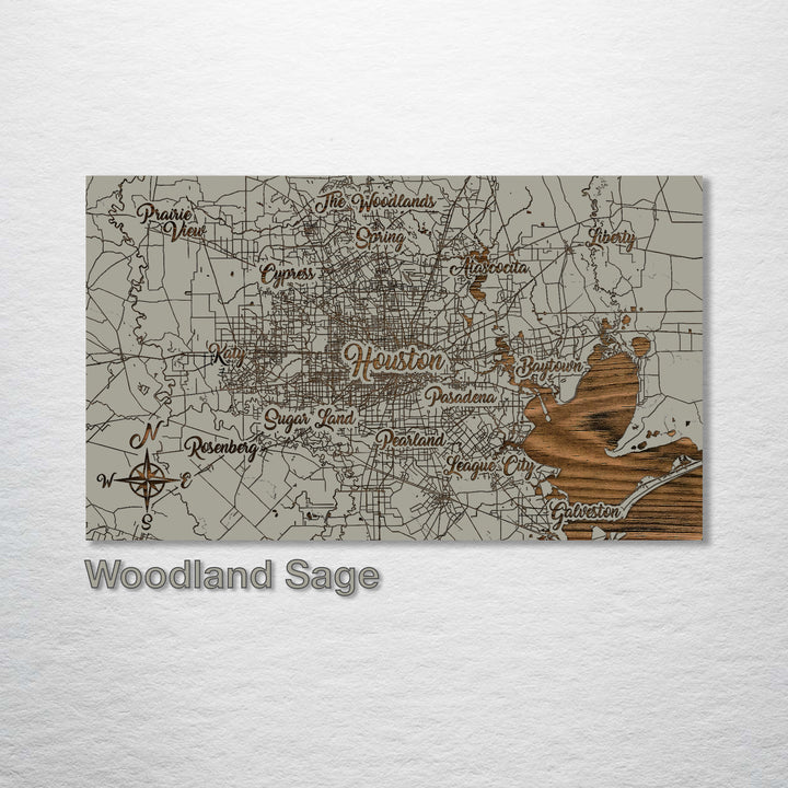 Houston, Texas Whimsical Map - Fire & Pine