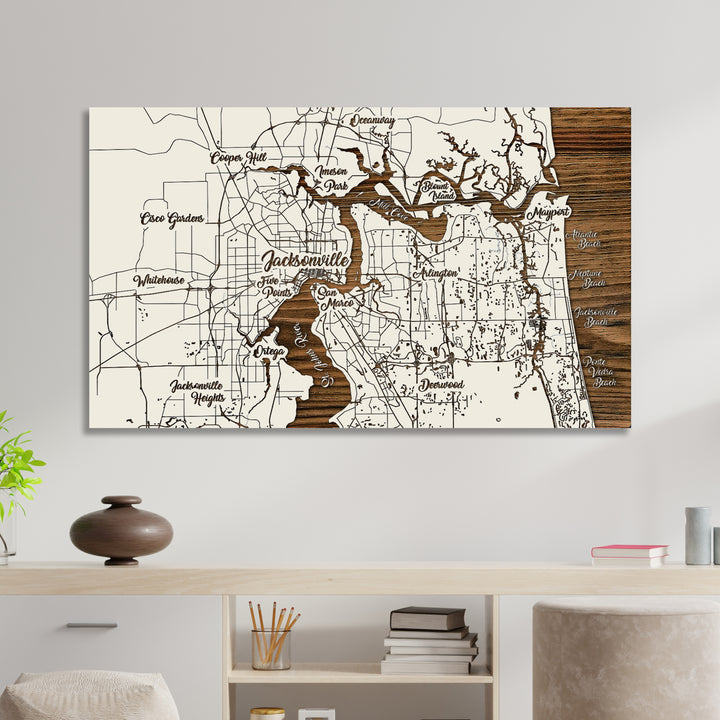 Jacksonville, Florida Whimsical Map - Fire & Pine