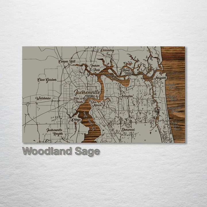 Jacksonville, Florida Whimsical Map - Fire & Pine