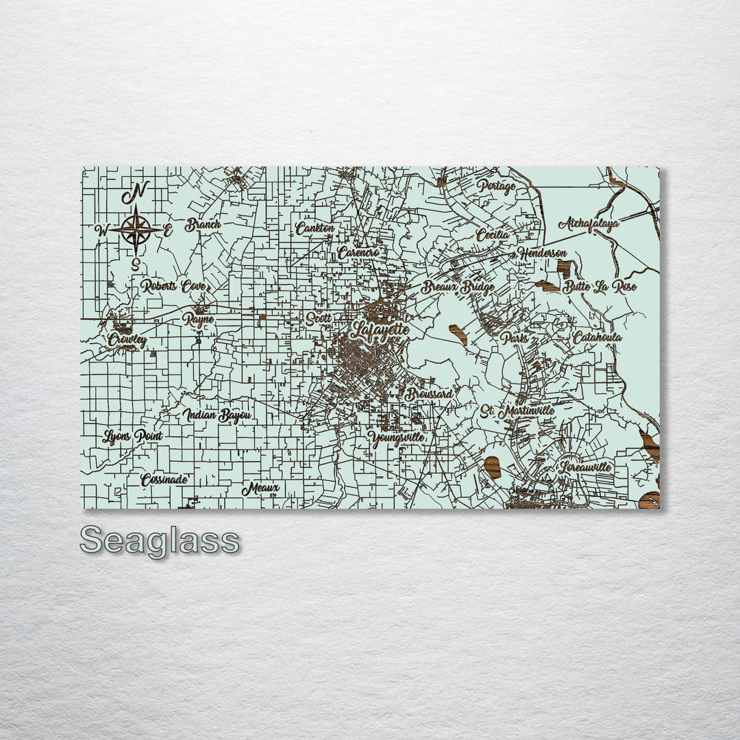 Lafayette, Louisiana Whimsical Map - Fire & Pine