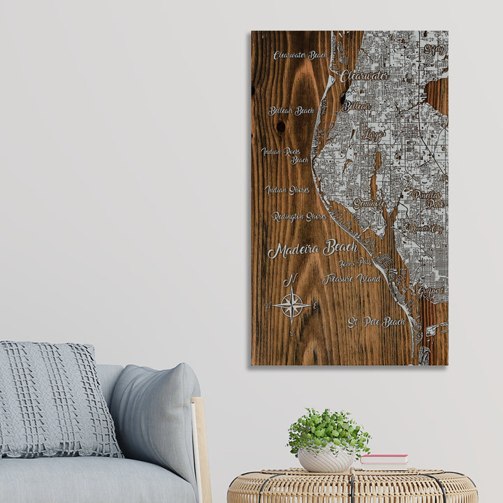 Madeira Beach, Florida Whimsical Map - Fire & Pine