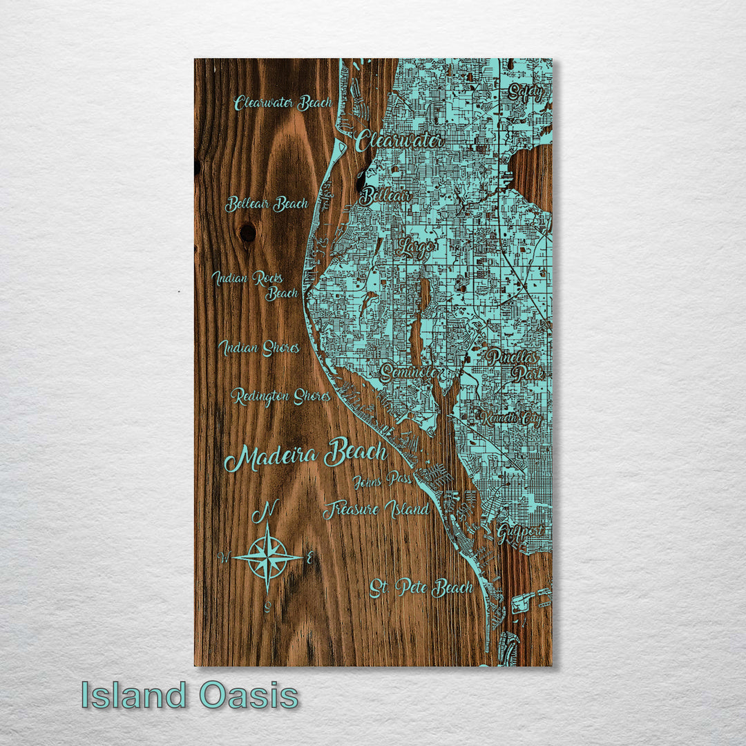 Madeira Beach, Florida Whimsical Map - Fire & Pine