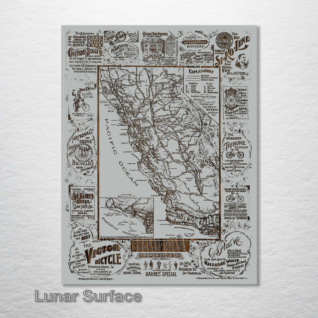 Historic Map of California Roads for Cyclers - Fire & Pine