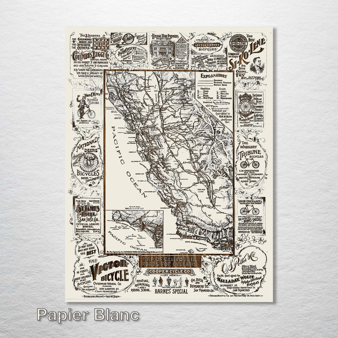 Historic Map of California Roads for Cyclers - Fire & Pine