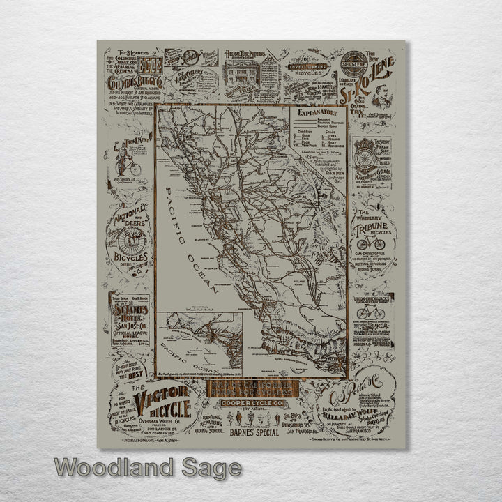 Historic Map of California Roads for Cyclers - Fire & Pine