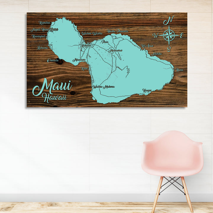 Maui, Hawaii Whimsical Map - Fire & Pine