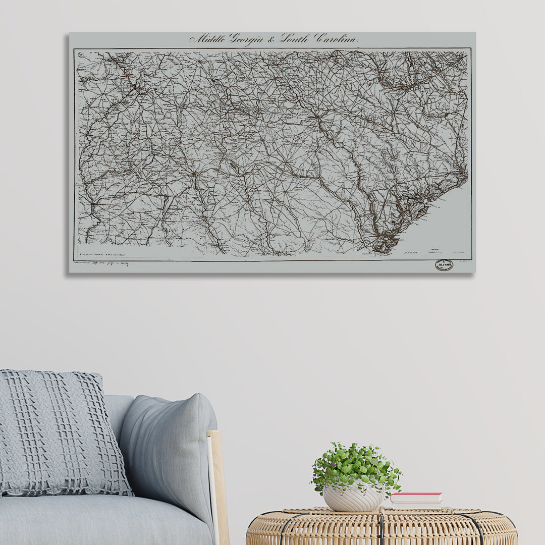 Historic Map of Middle Georgia and South Carolina 1865 - Fire & Pine