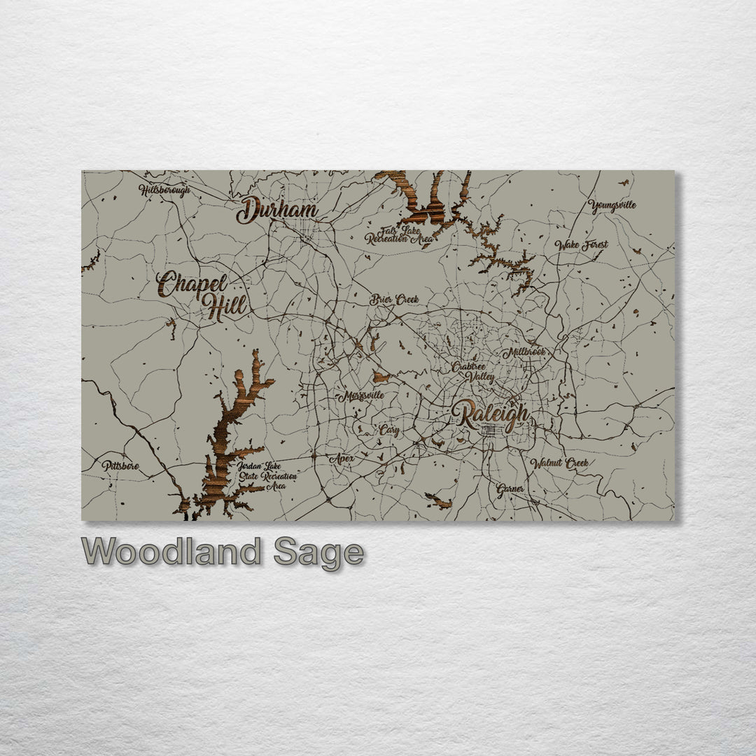 Raleigh, North Carolina Whimsical Map - Fire & Pine