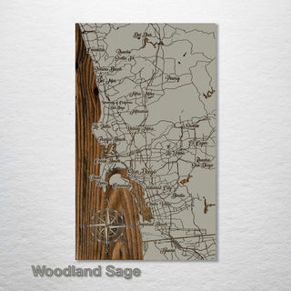San Diego, California Whimsical Map - Fire & Pine