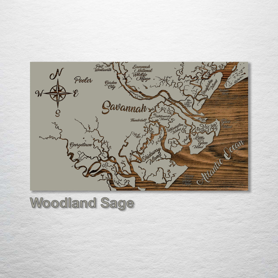 Savannah, Georgia Whimsical Map - Fire & Pine