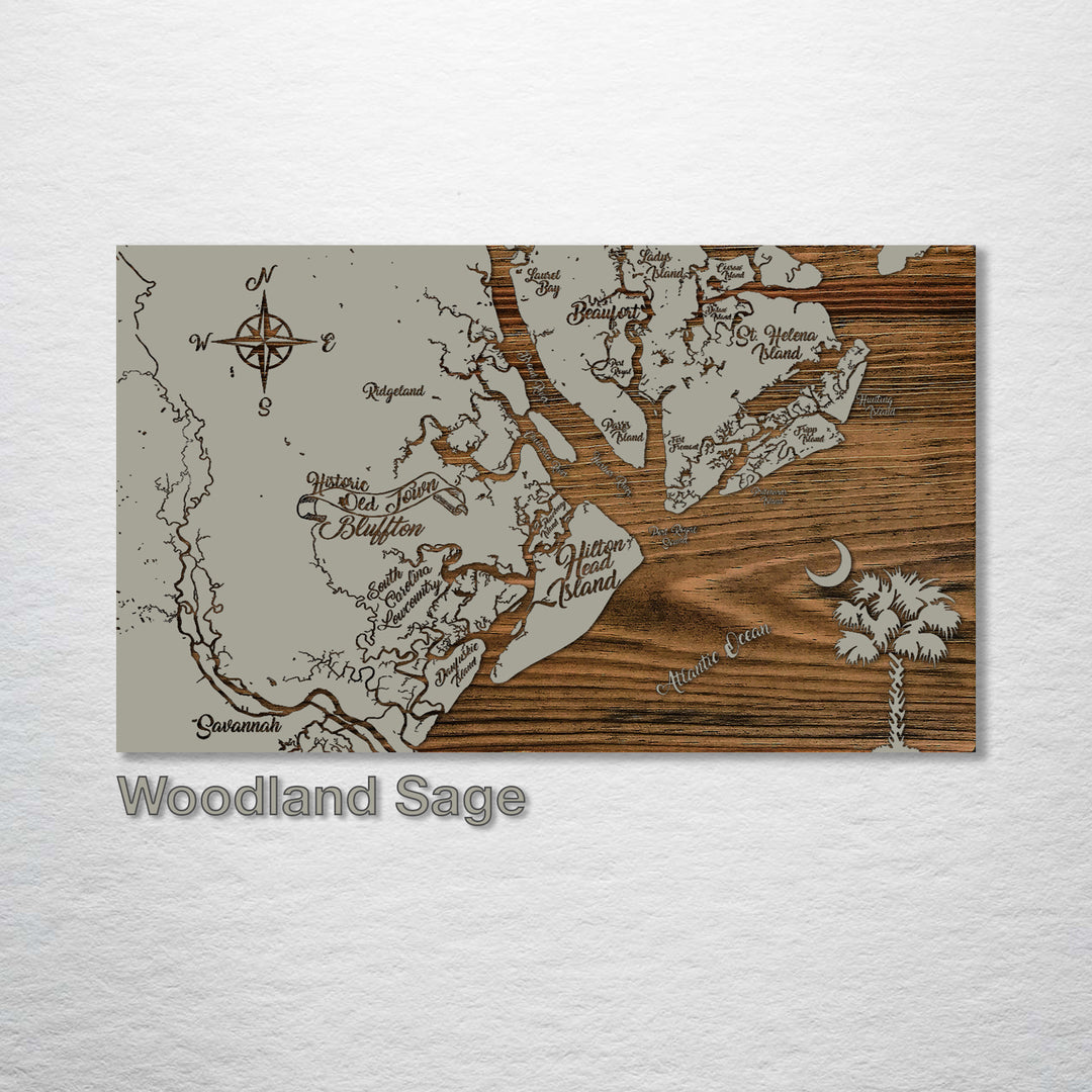 Beaufort, South Carolina to Savannah, Georgia Whimsical Map - Fire & Pine