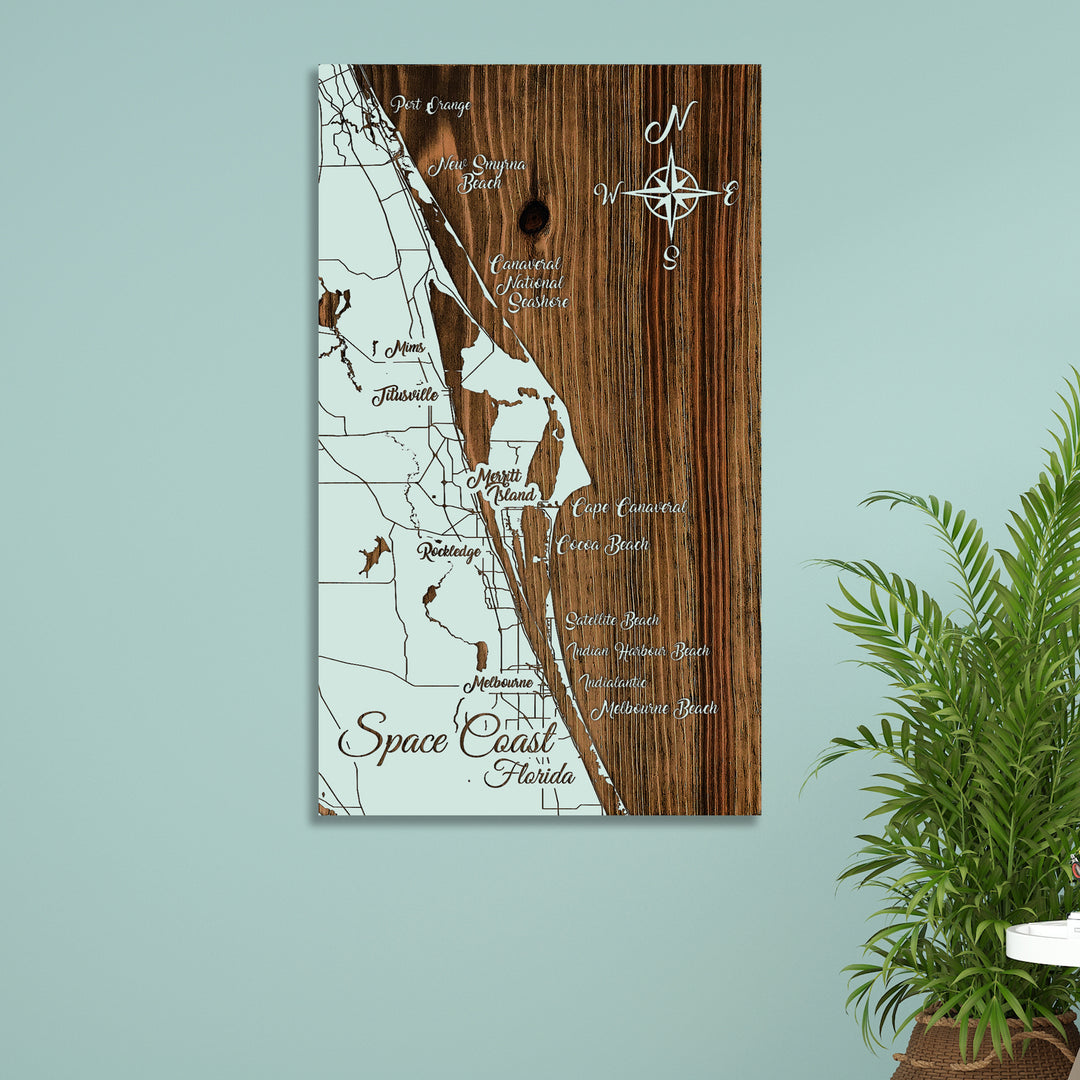 Space Coast, Florida Whimsical Map - Fire & Pine