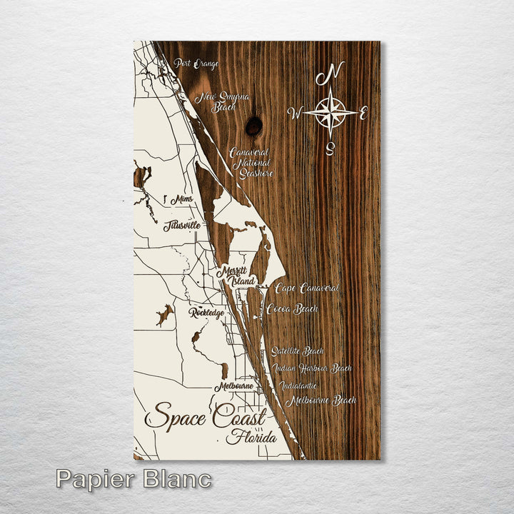 Space Coast, Florida Whimsical Map - Fire & Pine