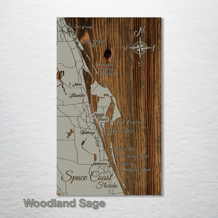 Space Coast, Florida Whimsical Map - Fire & Pine