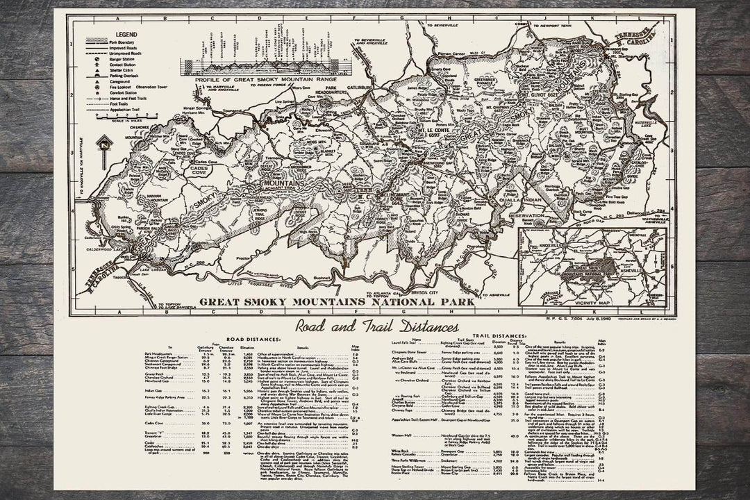 Great Smoky Mountains Road & Trail Distances 1940 - Fire & Pine