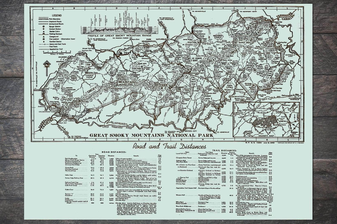 Great Smoky Mountains Road & Trail Distances 1940 - Fire & Pine