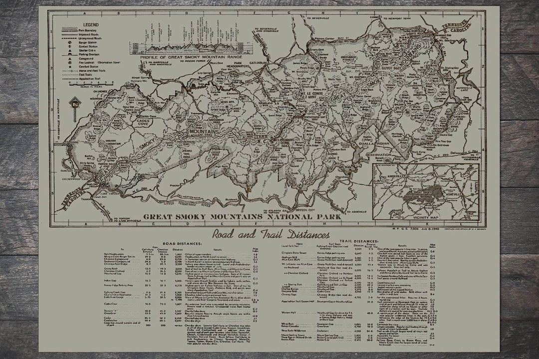 Great Smoky Mountains Road & Trail Distances 1940 - Fire & Pine