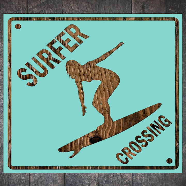 Female Surfer Crossing - Fire & Pine